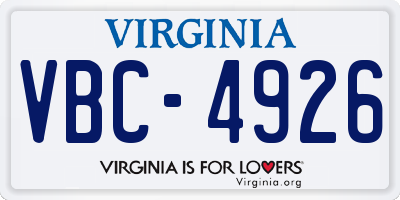 VA license plate VBC4926