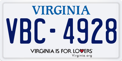 VA license plate VBC4928