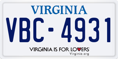 VA license plate VBC4931