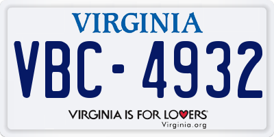 VA license plate VBC4932