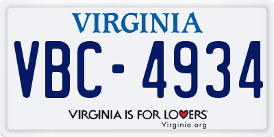 VA license plate VBC4934