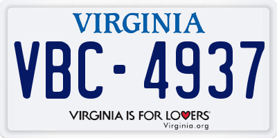 VA license plate VBC4937