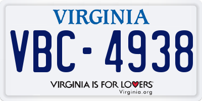 VA license plate VBC4938