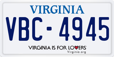 VA license plate VBC4945
