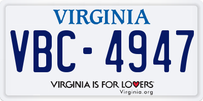 VA license plate VBC4947