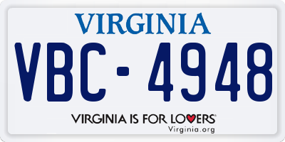 VA license plate VBC4948