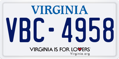 VA license plate VBC4958