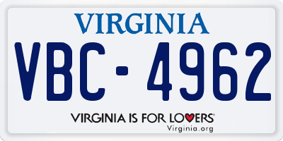 VA license plate VBC4962