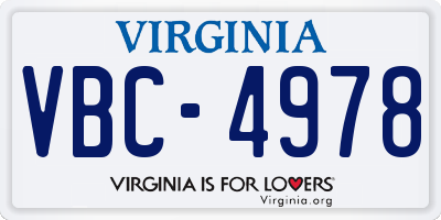 VA license plate VBC4978