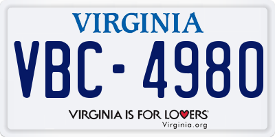 VA license plate VBC4980
