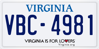 VA license plate VBC4981