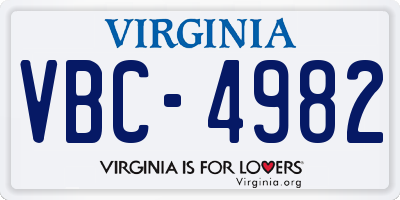 VA license plate VBC4982