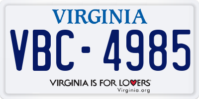 VA license plate VBC4985