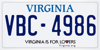 VA license plate VBC4986