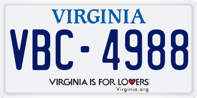 VA license plate VBC4988