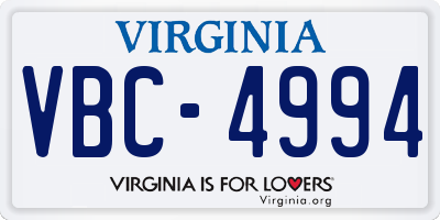 VA license plate VBC4994