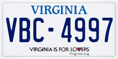 VA license plate VBC4997