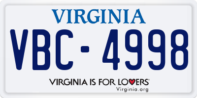 VA license plate VBC4998