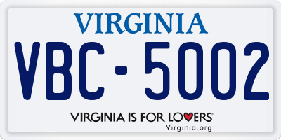 VA license plate VBC5002