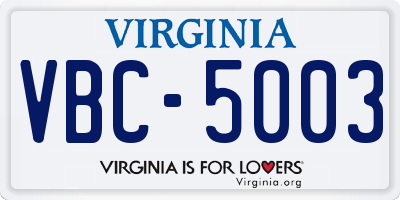 VA license plate VBC5003