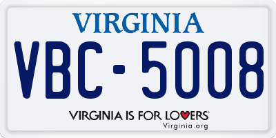 VA license plate VBC5008