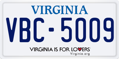 VA license plate VBC5009