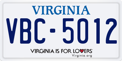 VA license plate VBC5012