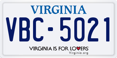VA license plate VBC5021