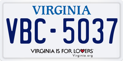 VA license plate VBC5037