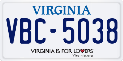 VA license plate VBC5038