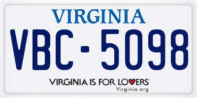 VA license plate VBC5098
