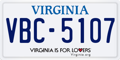 VA license plate VBC5107