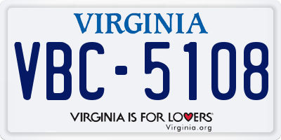 VA license plate VBC5108