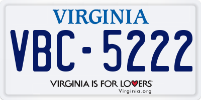 VA license plate VBC5222