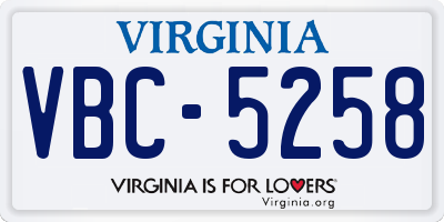 VA license plate VBC5258