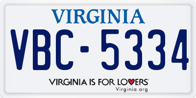 VA license plate VBC5334