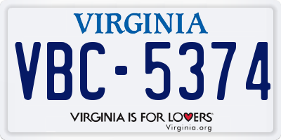 VA license plate VBC5374