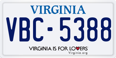 VA license plate VBC5388
