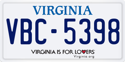 VA license plate VBC5398