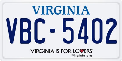 VA license plate VBC5402