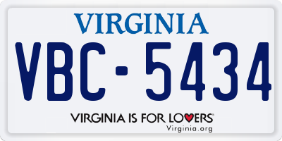VA license plate VBC5434