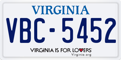 VA license plate VBC5452