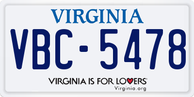 VA license plate VBC5478