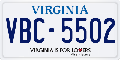 VA license plate VBC5502