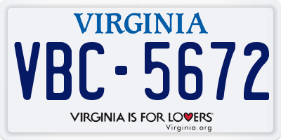 VA license plate VBC5672