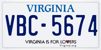 VA license plate VBC5674