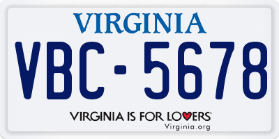 VA license plate VBC5678