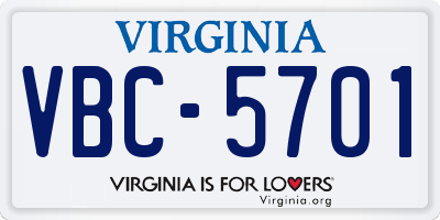 VA license plate VBC5701