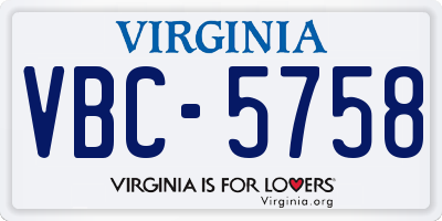 VA license plate VBC5758