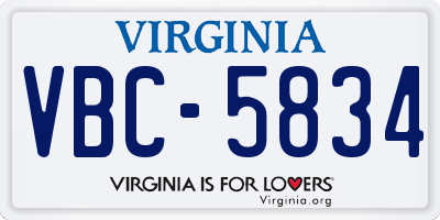 VA license plate VBC5834
